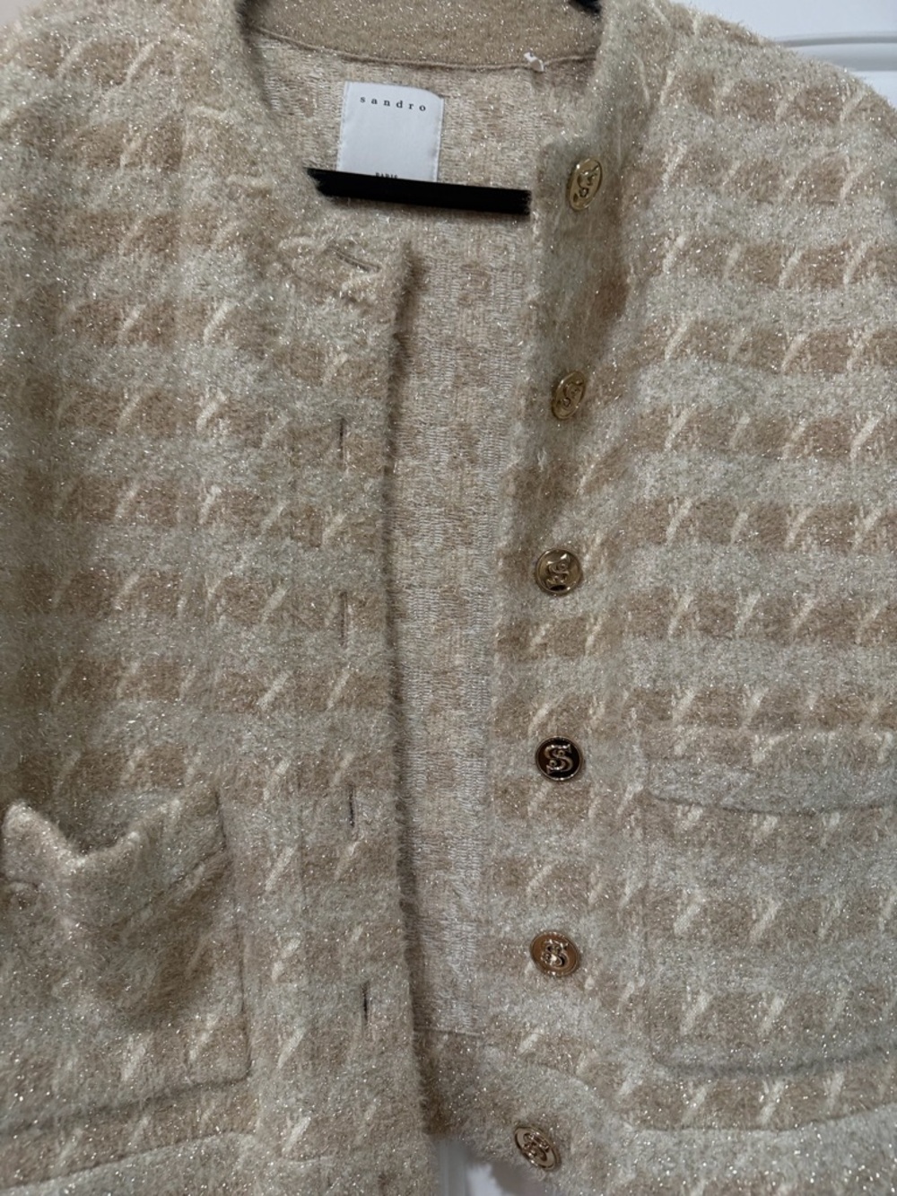 Sandro Beige Textured Tweed Button Jacket - Picture 4 of 9